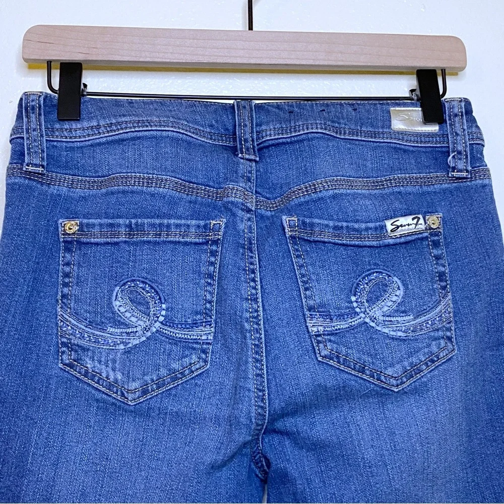 Seven7 Medium Wash Distressed Ripped Cuffed Bermuda Denim Jean Shorts - 4